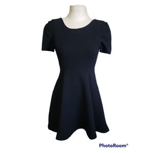 Six Crisp Days Womens Dress Crepe Fit and Flare Short Sleeve Black Cocktail XS/S